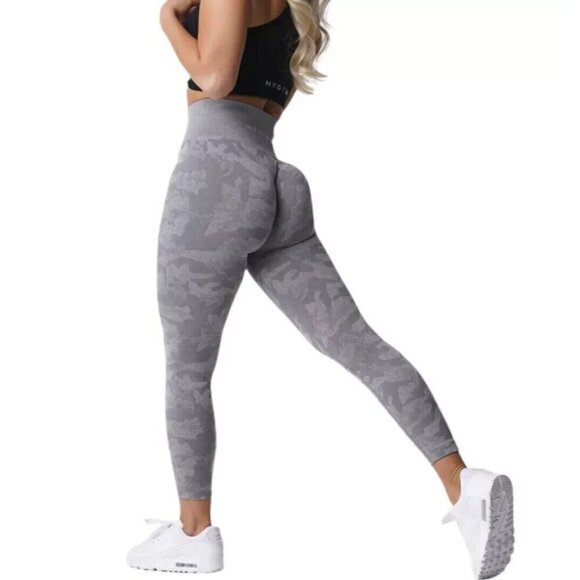 NVGTN Camo Seamless High Waist Leggings Activewear Gym Gray size Medium - Picture 3 of 6